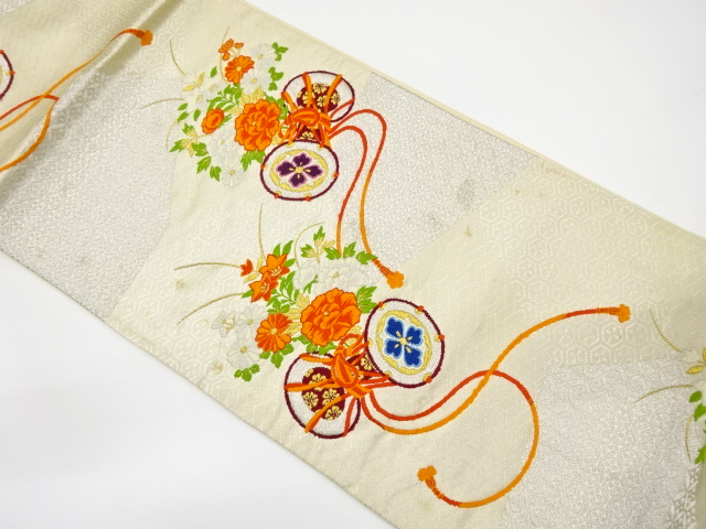 アンティーク　鼓に草花模様織り出し袋帯（材料）